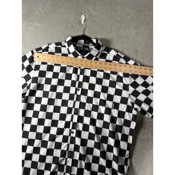 Live Fast Motorcycle Checkerboard Button Up 2XL - Picture 6 of 7